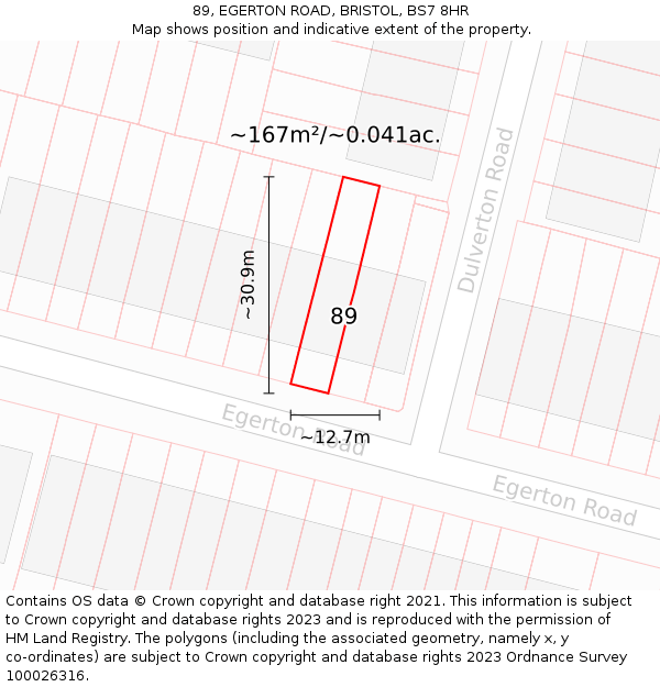 89, EGERTON ROAD, BRISTOL, BS7 8HR: Plot and title map