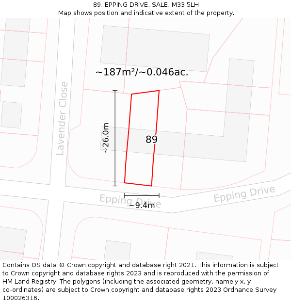 89, EPPING DRIVE, SALE, M33 5LH: Plot and title map