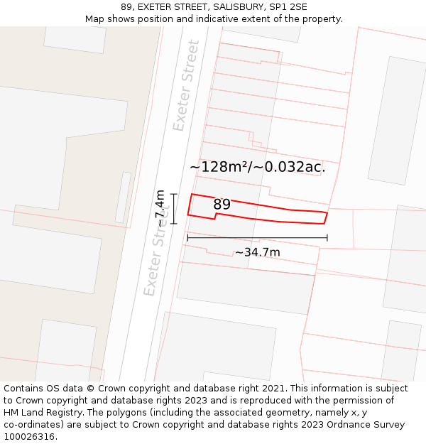 89, EXETER STREET, SALISBURY, SP1 2SE: Plot and title map
