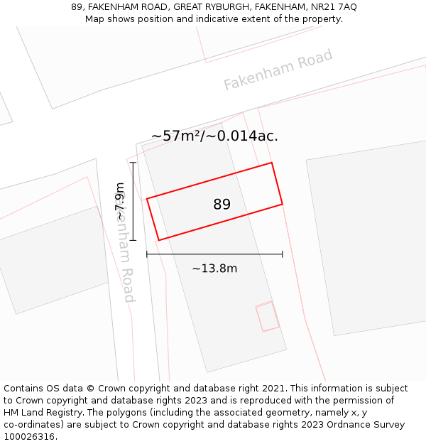 89, FAKENHAM ROAD, GREAT RYBURGH, FAKENHAM, NR21 7AQ: Plot and title map