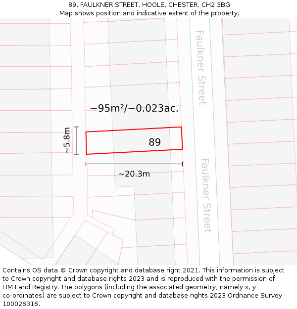 89, FAULKNER STREET, HOOLE, CHESTER, CH2 3BG: Plot and title map
