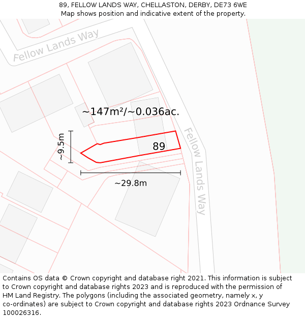89, FELLOW LANDS WAY, CHELLASTON, DERBY, DE73 6WE: Plot and title map