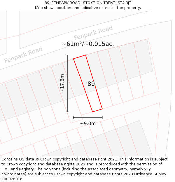 89, FENPARK ROAD, STOKE-ON-TRENT, ST4 3JT: Plot and title map