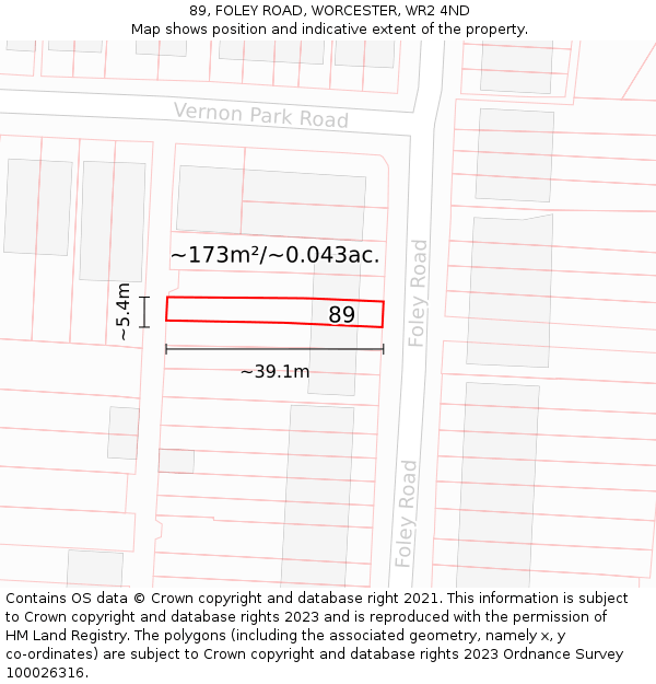 89, FOLEY ROAD, WORCESTER, WR2 4ND: Plot and title map