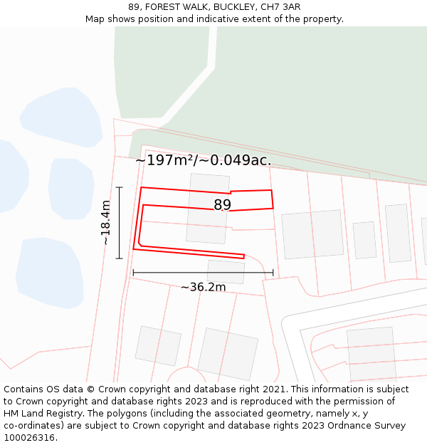 89, FOREST WALK, BUCKLEY, CH7 3AR: Plot and title map