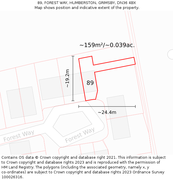 89, FOREST WAY, HUMBERSTON, GRIMSBY, DN36 4BX: Plot and title map