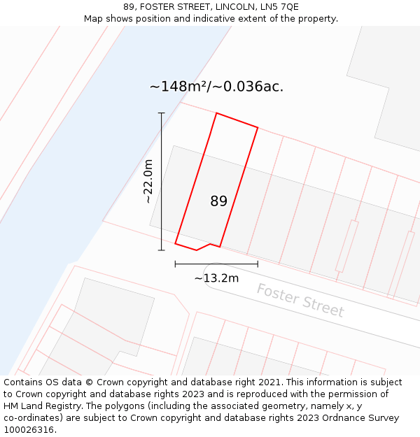 89, FOSTER STREET, LINCOLN, LN5 7QE: Plot and title map