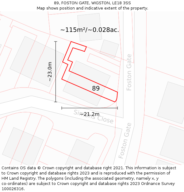 89, FOSTON GATE, WIGSTON, LE18 3SS: Plot and title map