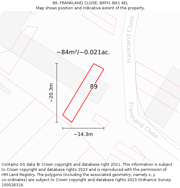 89, FRANKLAND CLOSE, BATH, BA1 4EL: Plot and title map