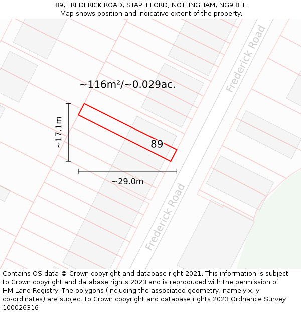 89, FREDERICK ROAD, STAPLEFORD, NOTTINGHAM, NG9 8FL: Plot and title map