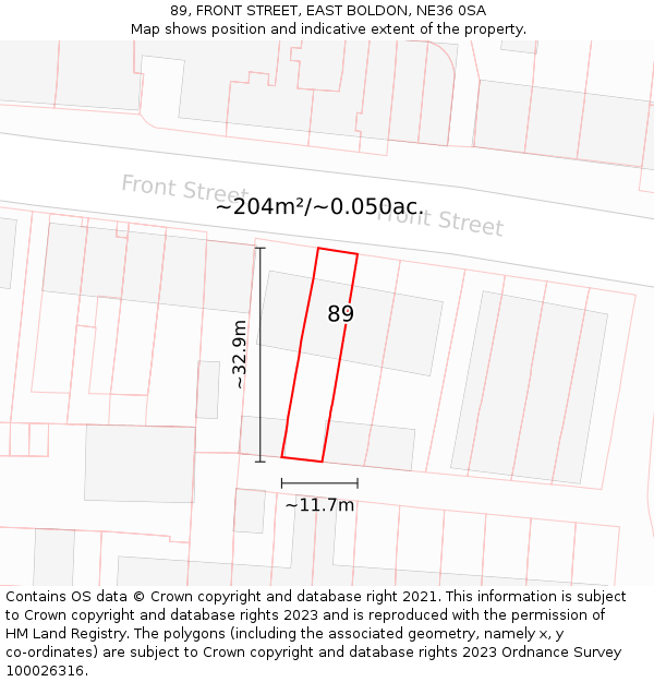 89, FRONT STREET, EAST BOLDON, NE36 0SA: Plot and title map
