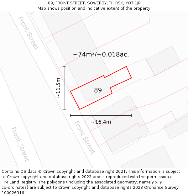 89, FRONT STREET, SOWERBY, THIRSK, YO7 1JP: Plot and title map