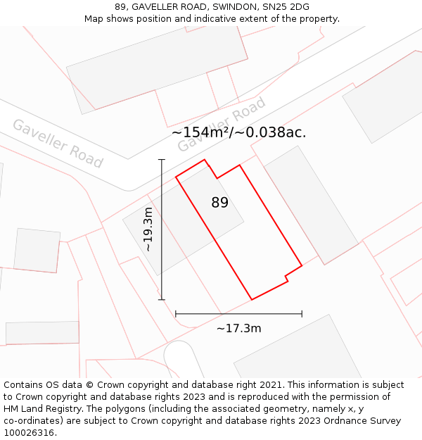 89, GAVELLER ROAD, SWINDON, SN25 2DG: Plot and title map