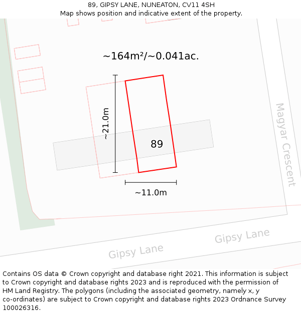 89, GIPSY LANE, NUNEATON, CV11 4SH: Plot and title map