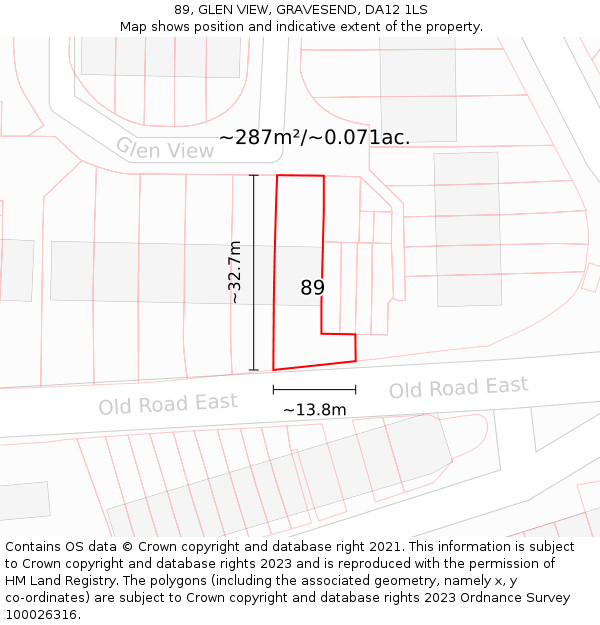 89, GLEN VIEW, GRAVESEND, DA12 1LS: Plot and title map