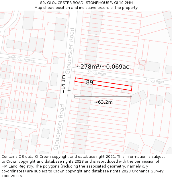89, GLOUCESTER ROAD, STONEHOUSE, GL10 2HH: Plot and title map