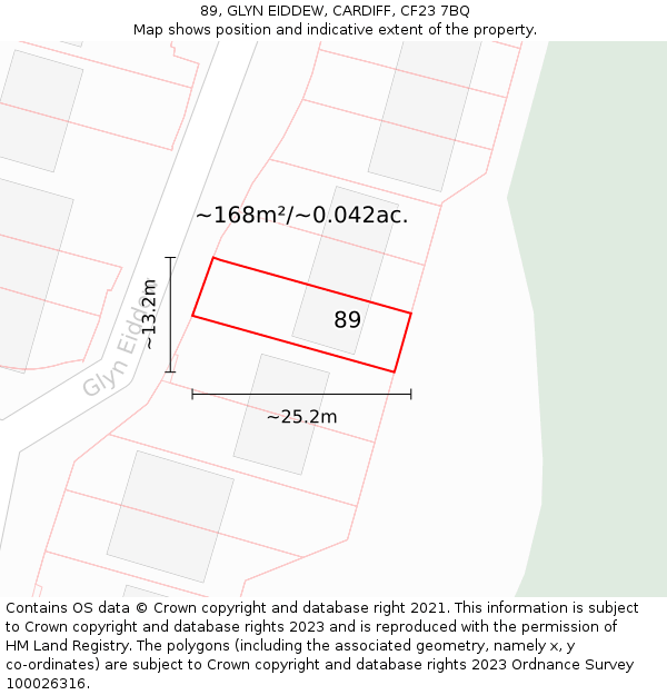 89, GLYN EIDDEW, CARDIFF, CF23 7BQ: Plot and title map