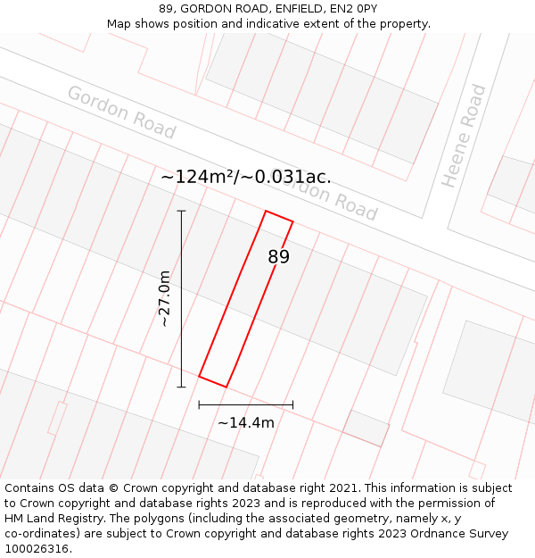 89, GORDON ROAD, ENFIELD, EN2 0PY: Plot and title map