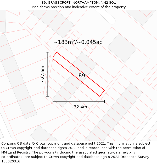 89, GRASSCROFT, NORTHAMPTON, NN2 8QL: Plot and title map