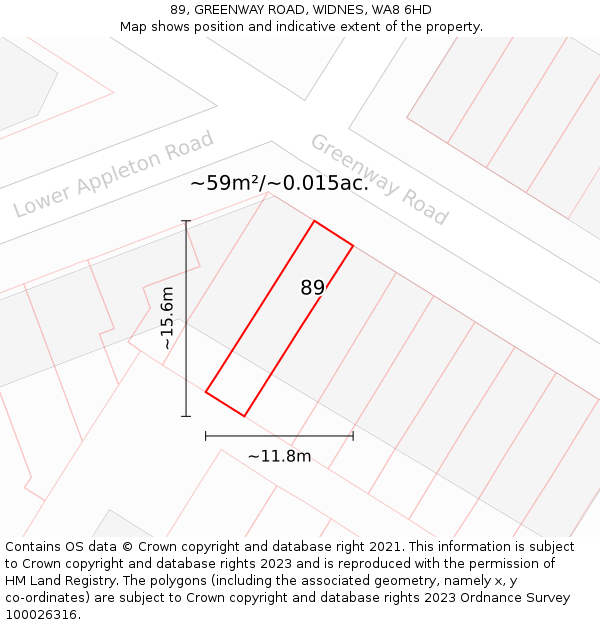 89, GREENWAY ROAD, WIDNES, WA8 6HD: Plot and title map