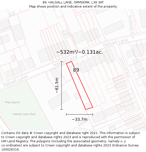 89, HALSALL LANE, ORMSKIRK, L39 3AT: Plot and title map