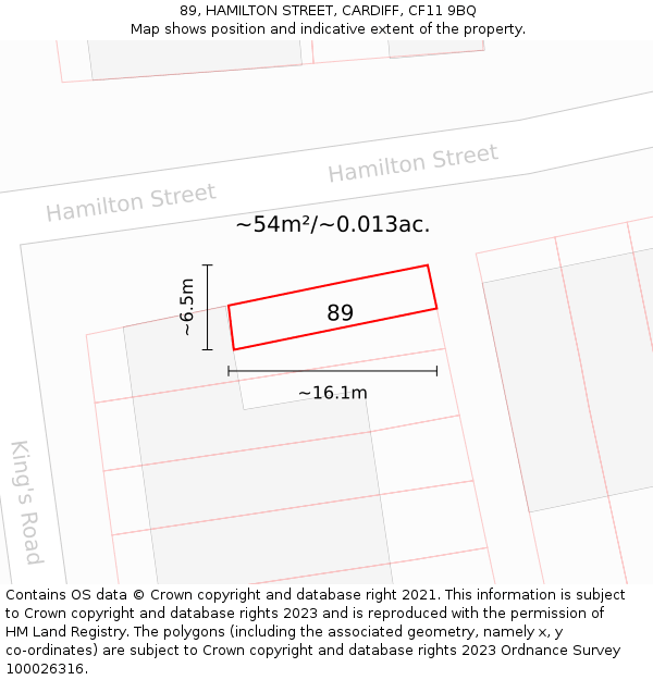 89, HAMILTON STREET, CARDIFF, CF11 9BQ: Plot and title map