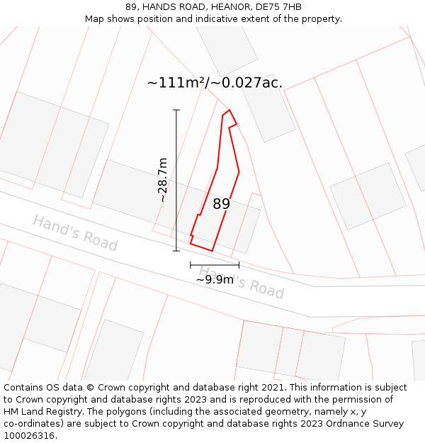 89, HANDS ROAD, HEANOR, DE75 7HB: Plot and title map
