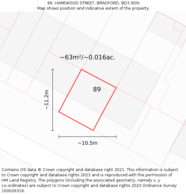 89, HAREWOOD STREET, BRADFORD, BD3 9DN: Plot and title map