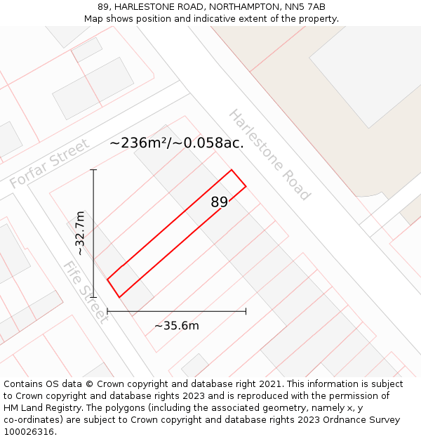 89, HARLESTONE ROAD, NORTHAMPTON, NN5 7AB: Plot and title map