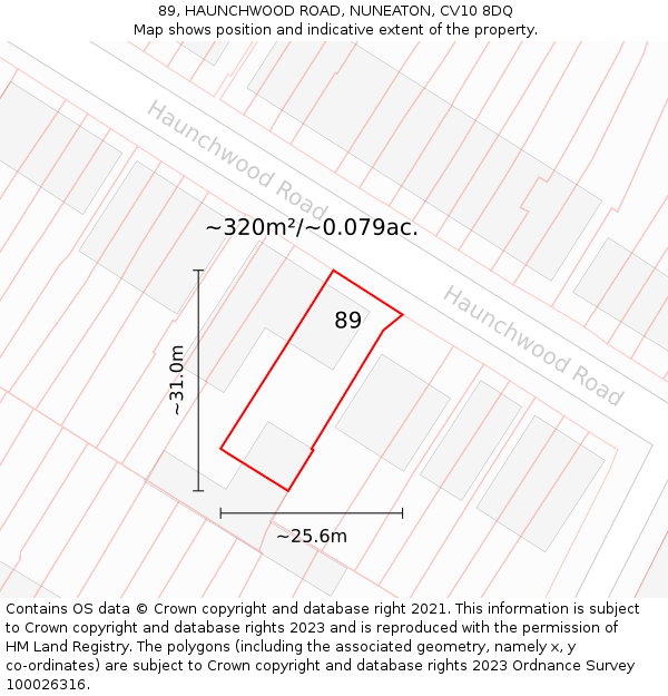89, HAUNCHWOOD ROAD, NUNEATON, CV10 8DQ: Plot and title map