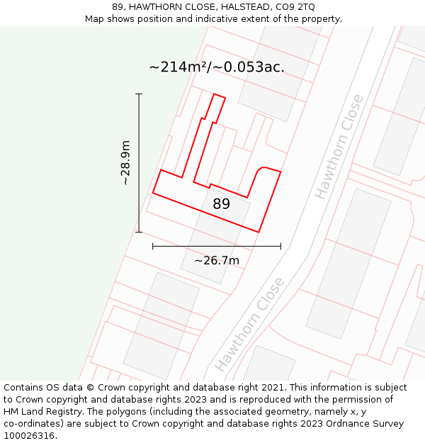 89, HAWTHORN CLOSE, HALSTEAD, CO9 2TQ: Plot and title map