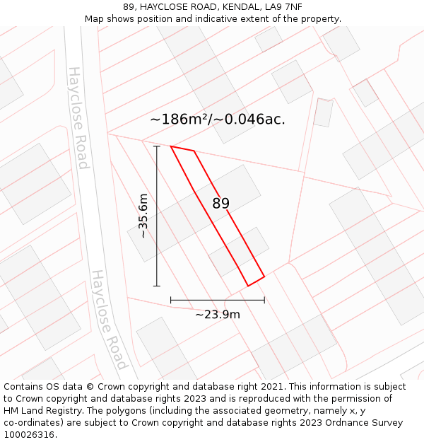 89, HAYCLOSE ROAD, KENDAL, LA9 7NF: Plot and title map