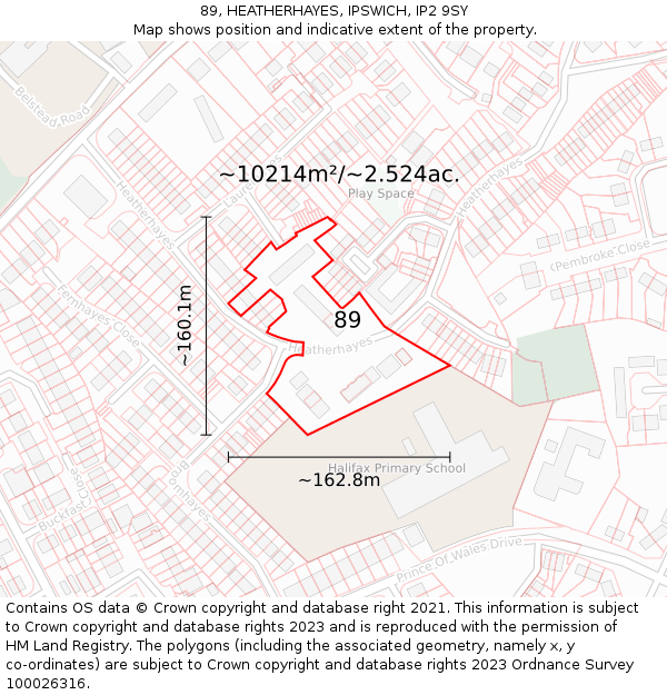 89, HEATHERHAYES, IPSWICH, IP2 9SY: Plot and title map