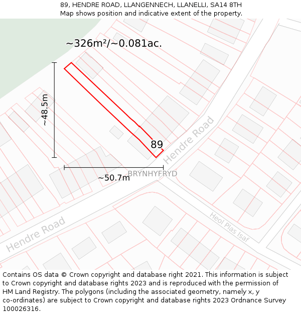 89, HENDRE ROAD, LLANGENNECH, LLANELLI, SA14 8TH: Plot and title map