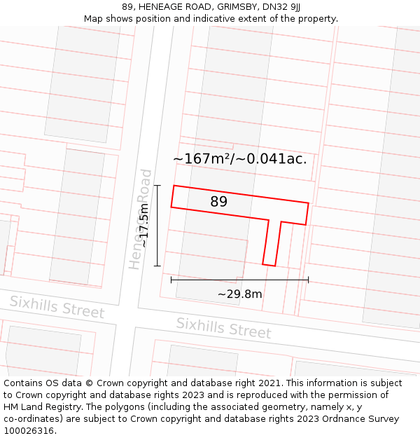 89, HENEAGE ROAD, GRIMSBY, DN32 9JJ: Plot and title map