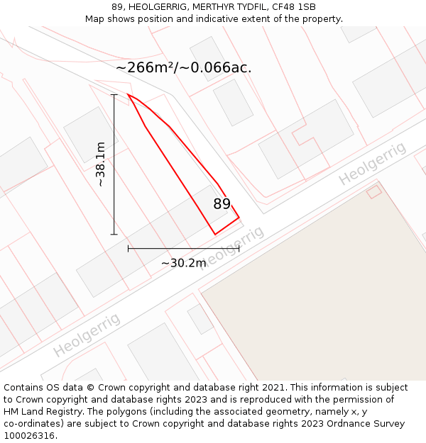 89, HEOLGERRIG, MERTHYR TYDFIL, CF48 1SB: Plot and title map