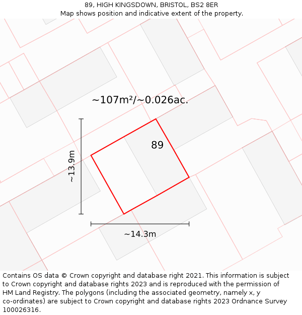 89, HIGH KINGSDOWN, BRISTOL, BS2 8ER: Plot and title map