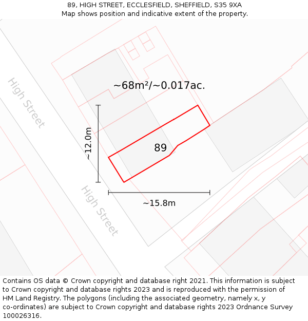 89, HIGH STREET, ECCLESFIELD, SHEFFIELD, S35 9XA: Plot and title map