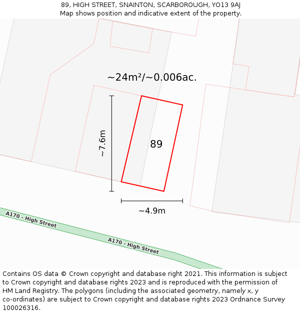 89, HIGH STREET, SNAINTON, SCARBOROUGH, YO13 9AJ: Plot and title map