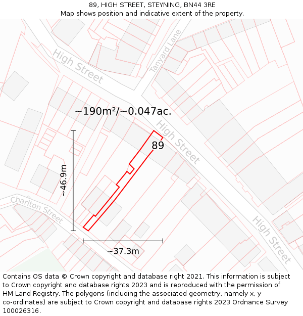 89, HIGH STREET, STEYNING, BN44 3RE: Plot and title map