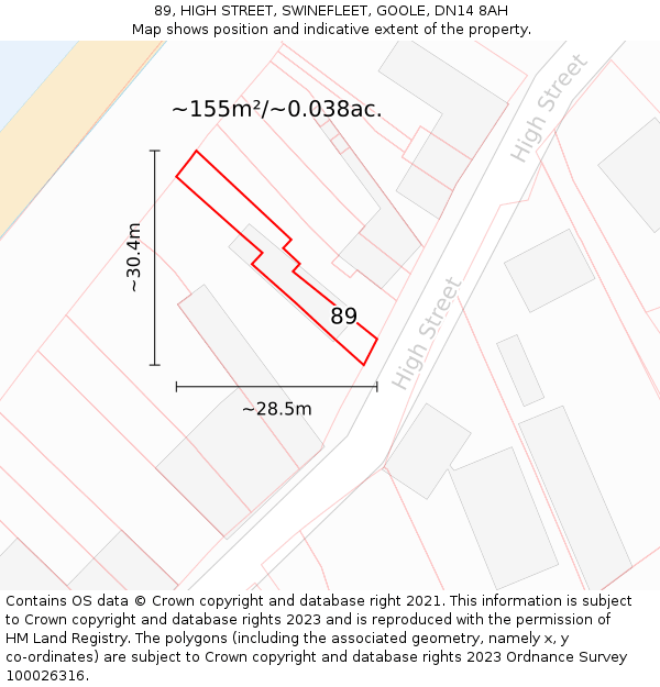 89, HIGH STREET, SWINEFLEET, GOOLE, DN14 8AH: Plot and title map