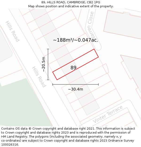 89, HILLS ROAD, CAMBRIDGE, CB2 1PG: Plot and title map