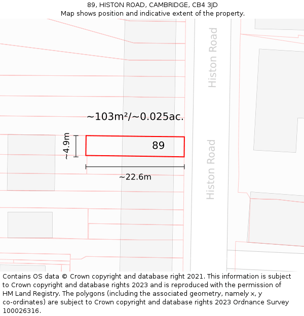 89, HISTON ROAD, CAMBRIDGE, CB4 3JD: Plot and title map