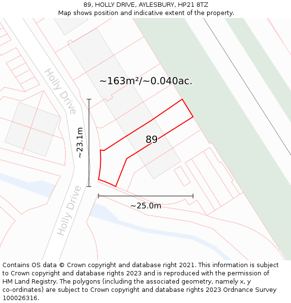 89, HOLLY DRIVE, AYLESBURY, HP21 8TZ: Plot and title map