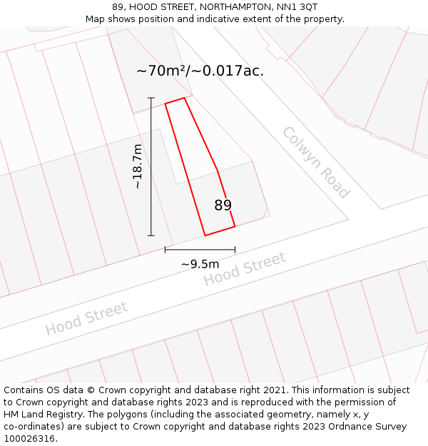 89, HOOD STREET, NORTHAMPTON, NN1 3QT: Plot and title map