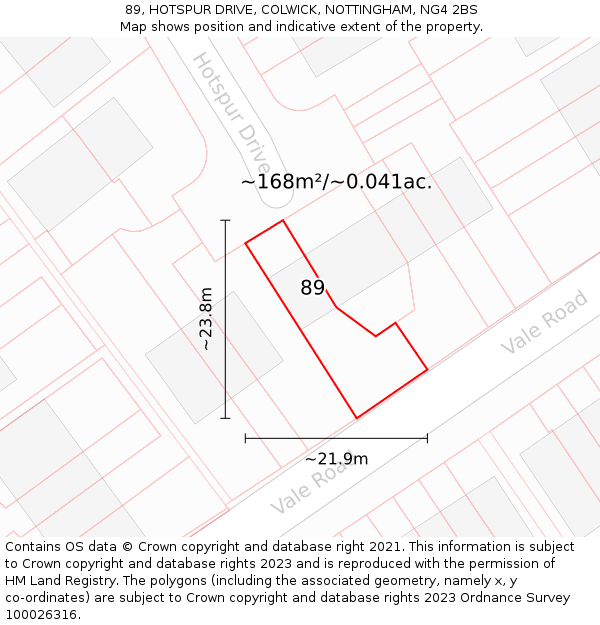 89, HOTSPUR DRIVE, COLWICK, NOTTINGHAM, NG4 2BS: Plot and title map