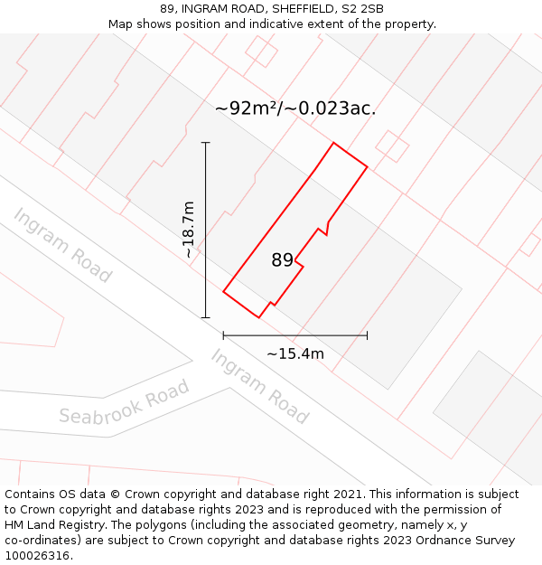 89, INGRAM ROAD, SHEFFIELD, S2 2SB: Plot and title map