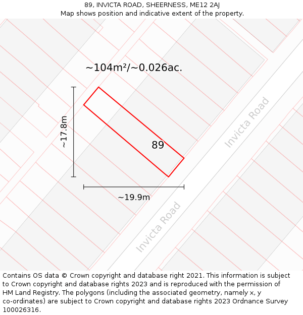 89, INVICTA ROAD, SHEERNESS, ME12 2AJ: Plot and title map