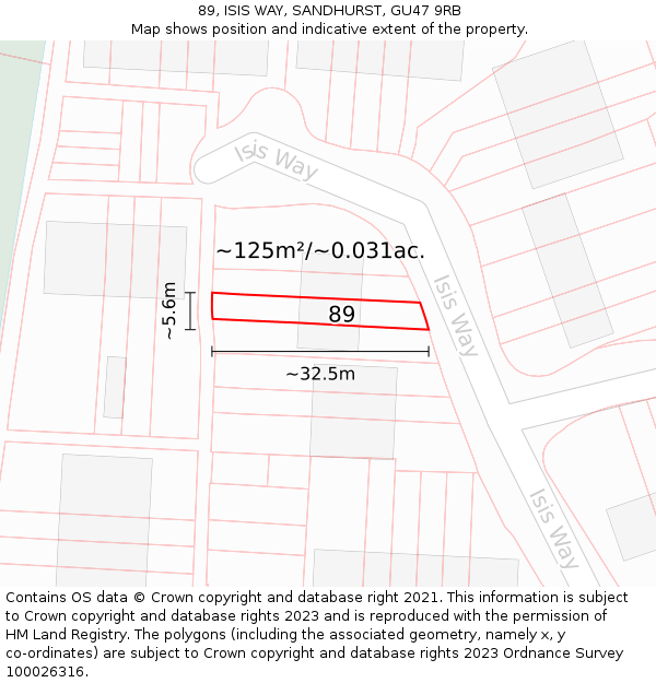 89, ISIS WAY, SANDHURST, GU47 9RB: Plot and title map