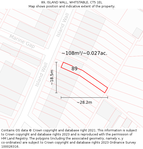 89, ISLAND WALL, WHITSTABLE, CT5 1EL: Plot and title map